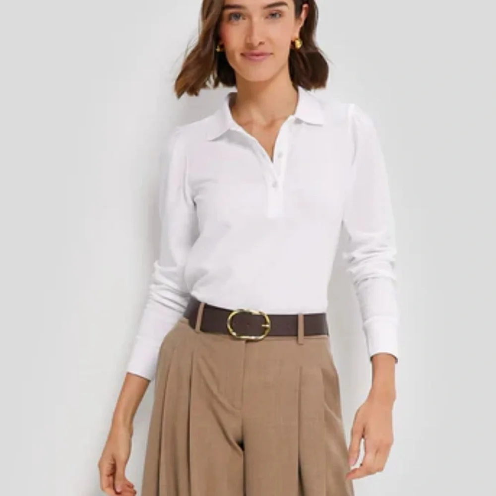 Tuckernuck White Long Sleeve Pique Puff Sleeve Peggy Polo